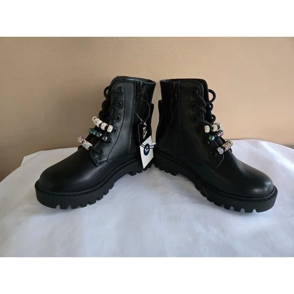 Art Class Bronx Combat Boots - Black with beads - Girls size 13 - NEW